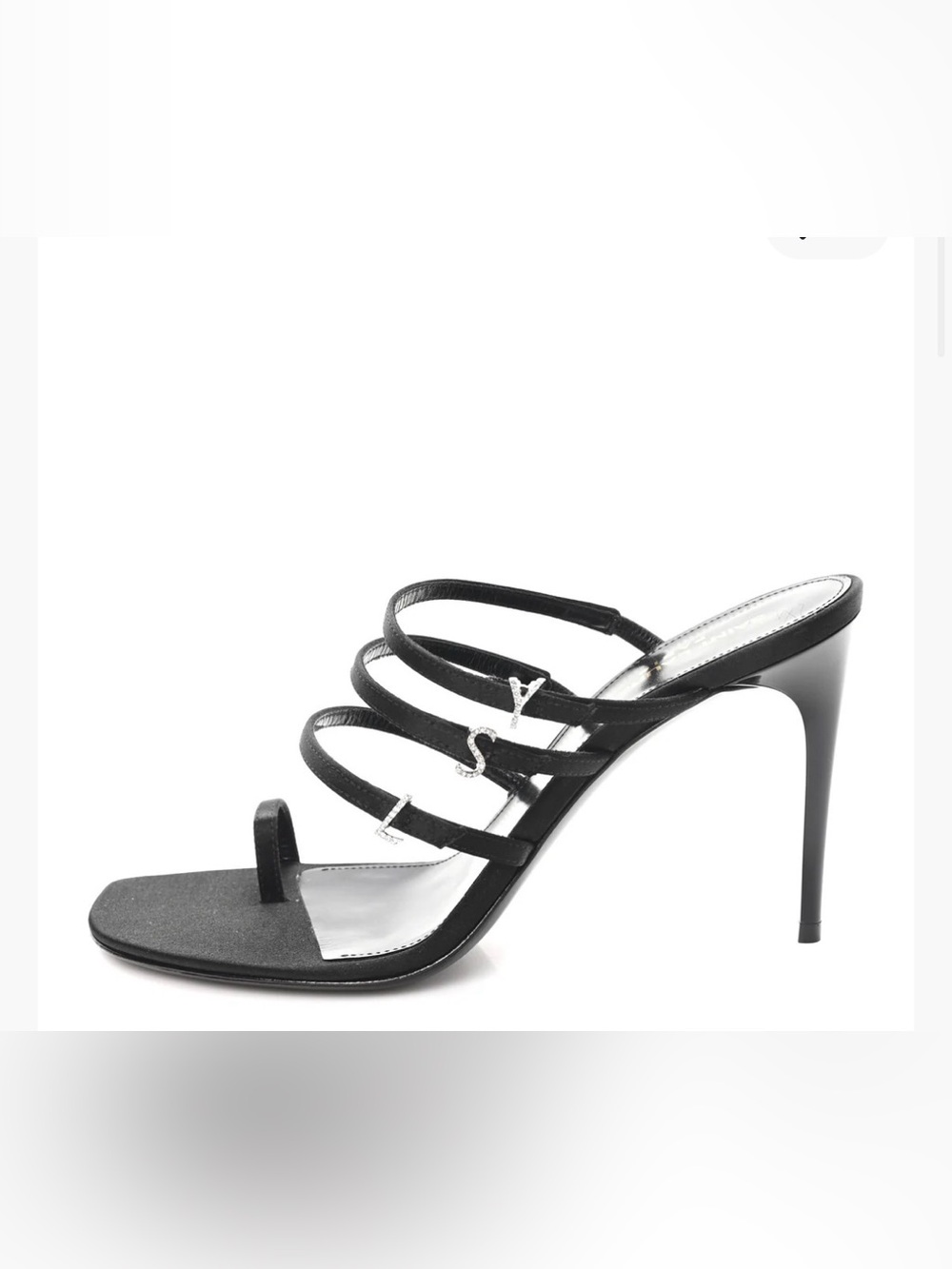 Saint Laurent Black Satin Strappy Stiletto Mules with Crystal Logo